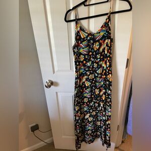 Maxi Dress with pockets in Colorful Rainbow Floral & Bird Print